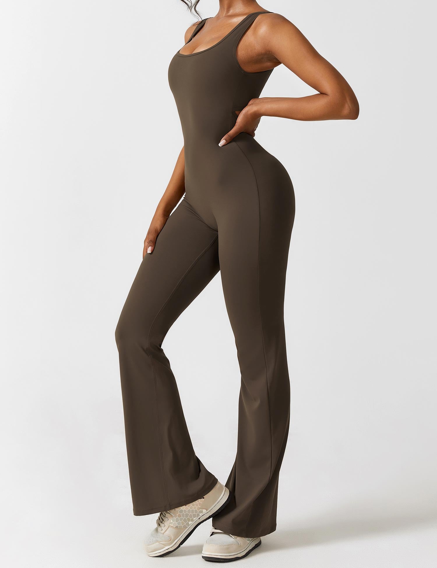 YGLEO V-Back Flared Jumpsuit