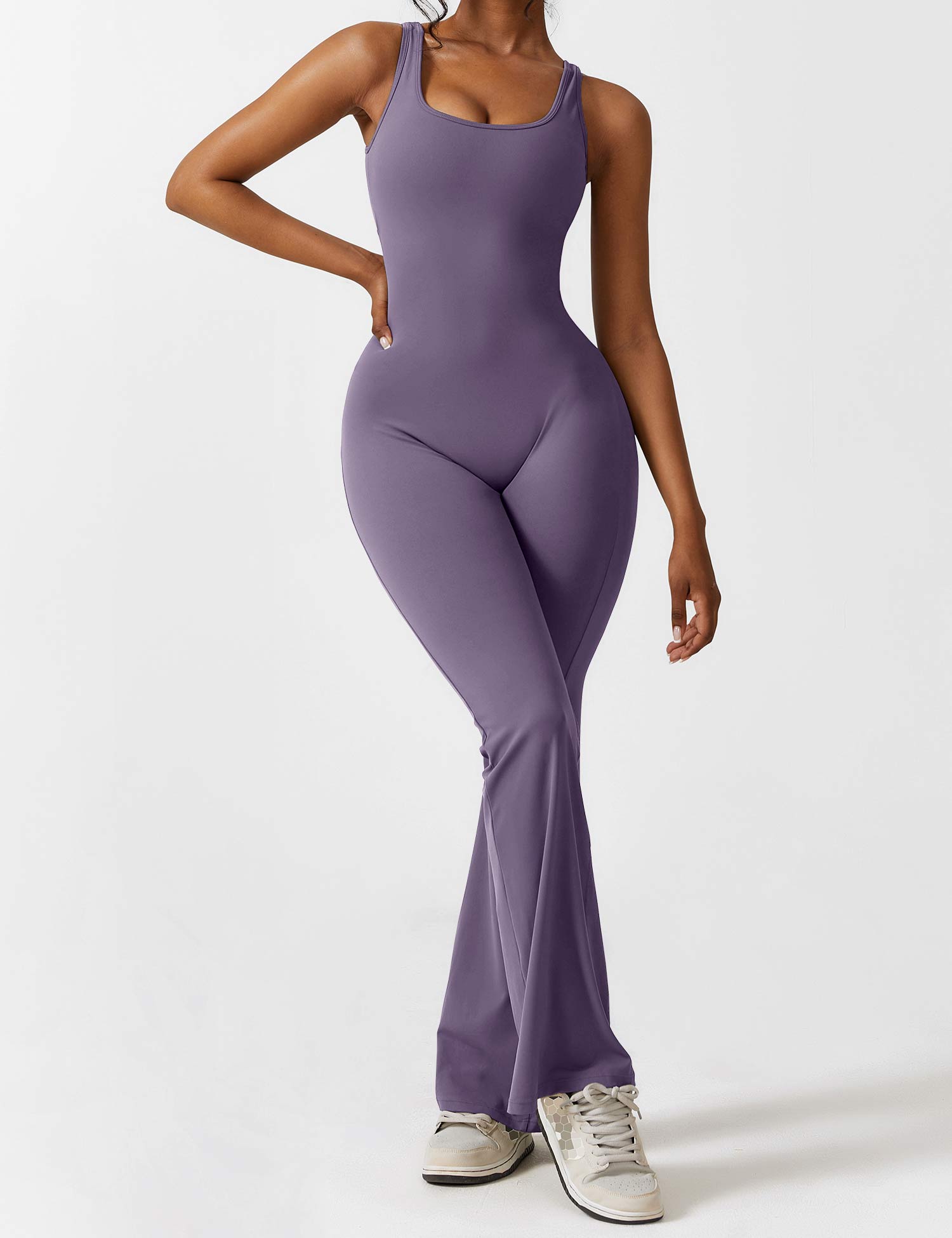 YGLEO V-Back Flared Jumpsuit