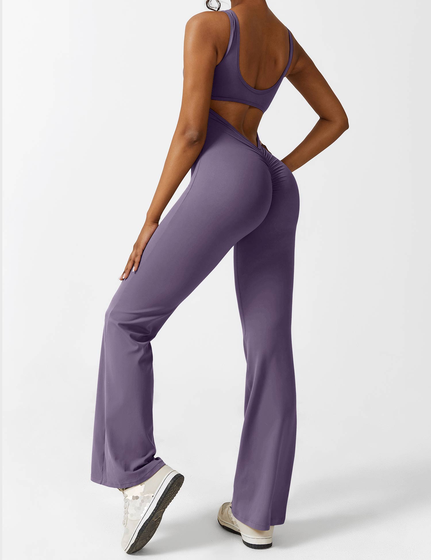 YGLEO V-Back Flared Jumpsuit