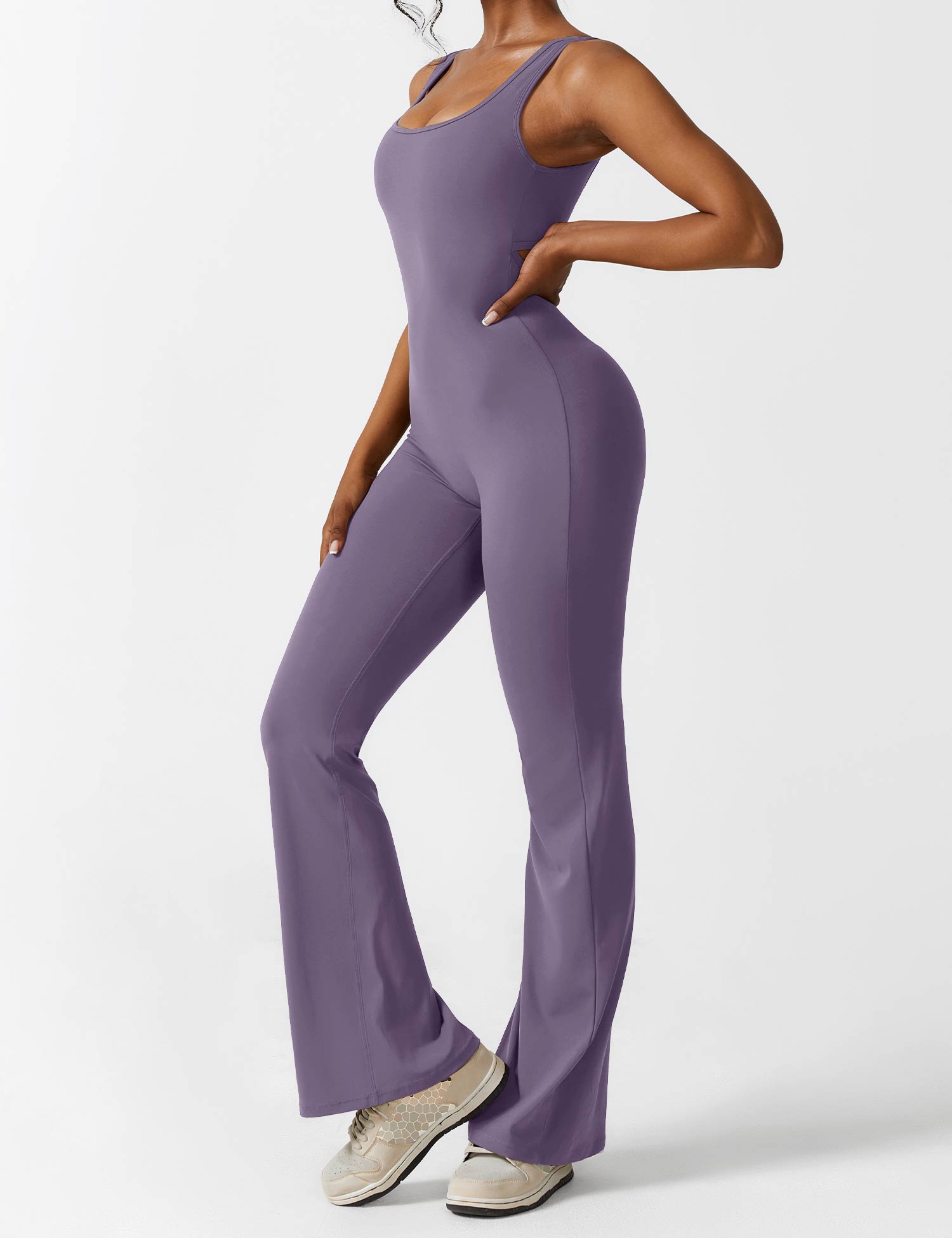 YGLEO V-Back Flared Jumpsuit