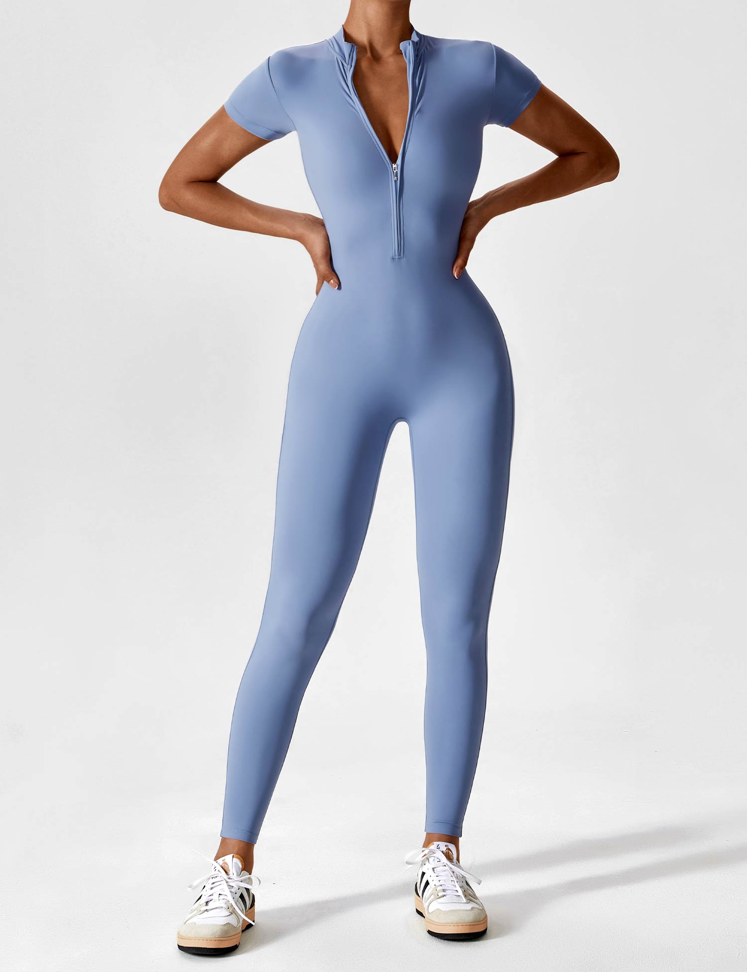 YGLEO Long Sleeve | Short Sleeve Zipper Jumpsuit