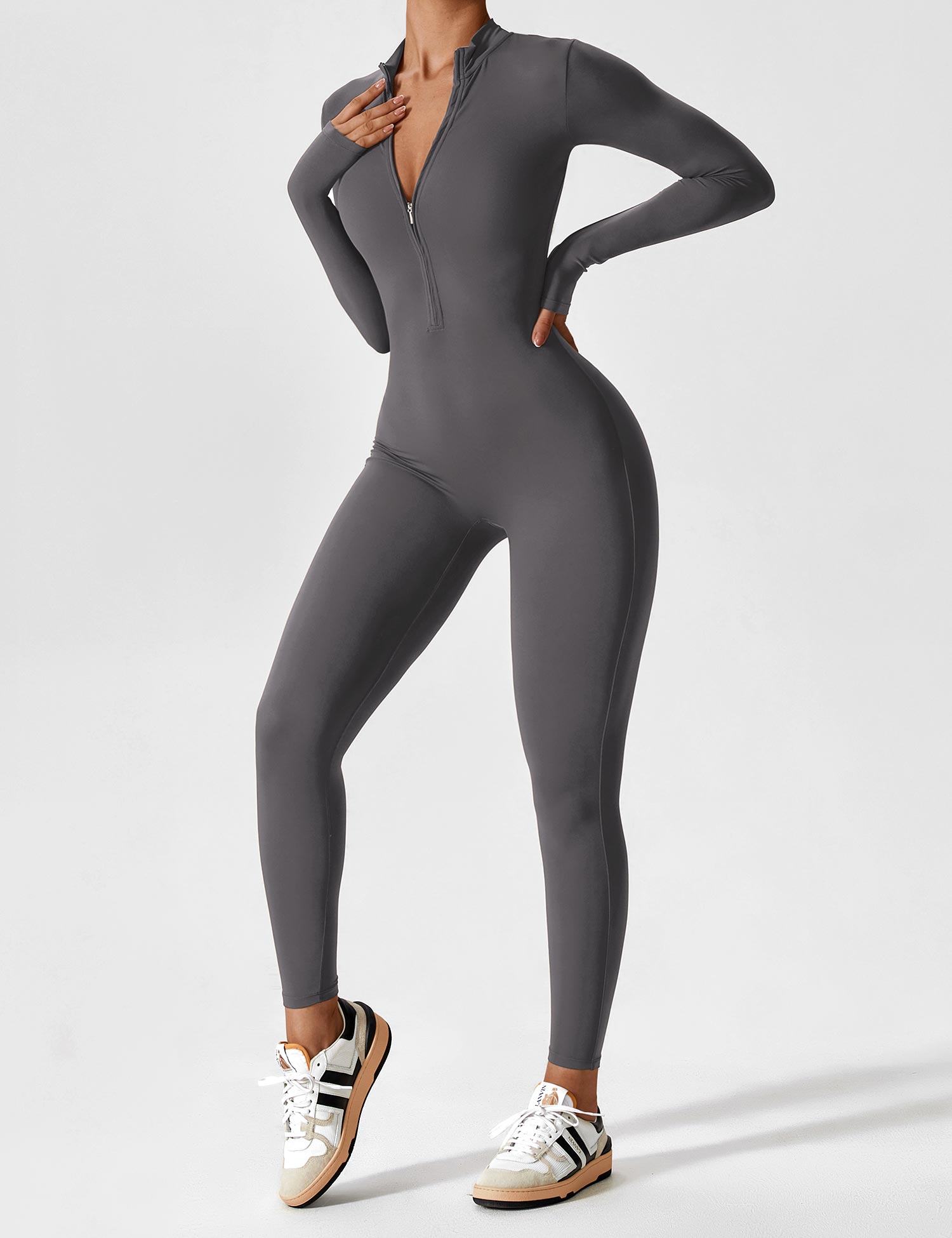 YGLEO Long Sleeve | Short Sleeve Zipper Jumpsuit