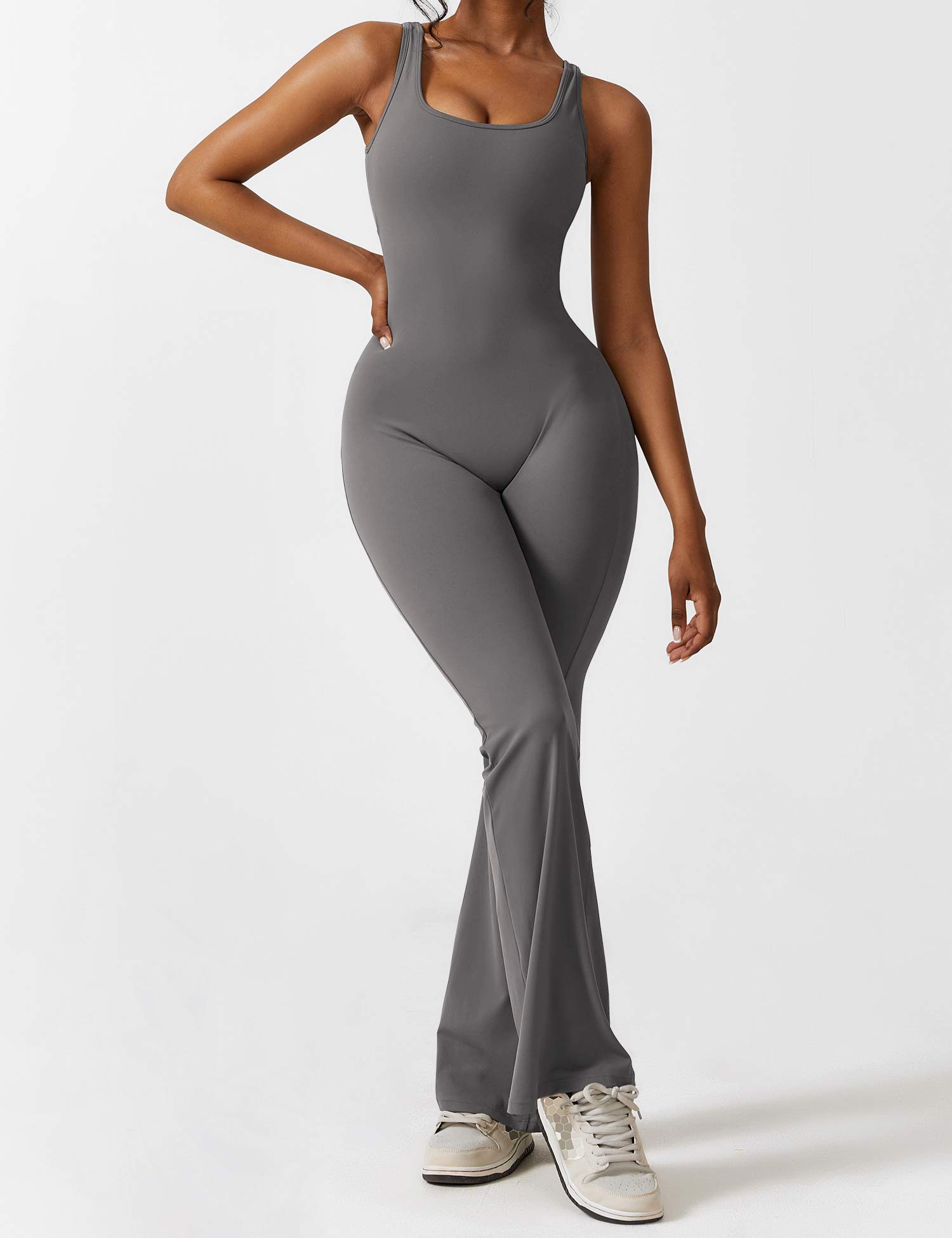 YGLEO V-Back Flared Jumpsuit