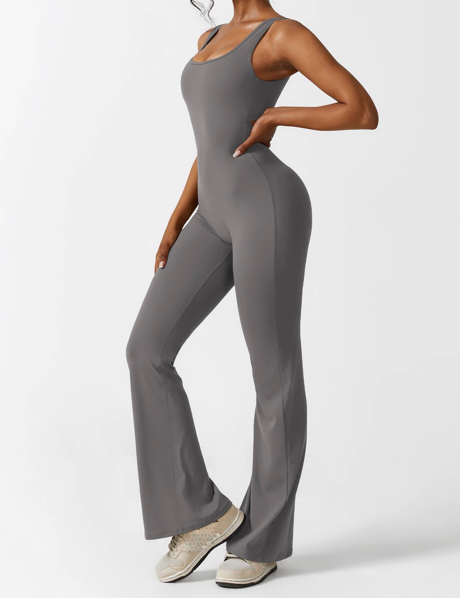 YGLEO V-Back Flared Jumpsuit