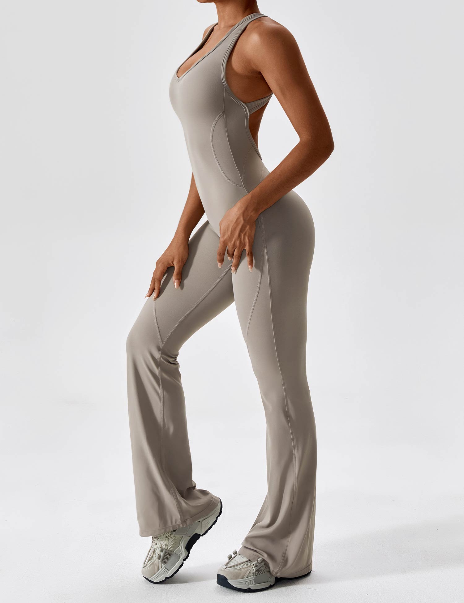 YGLEO Open Back Flared Jumpsuit