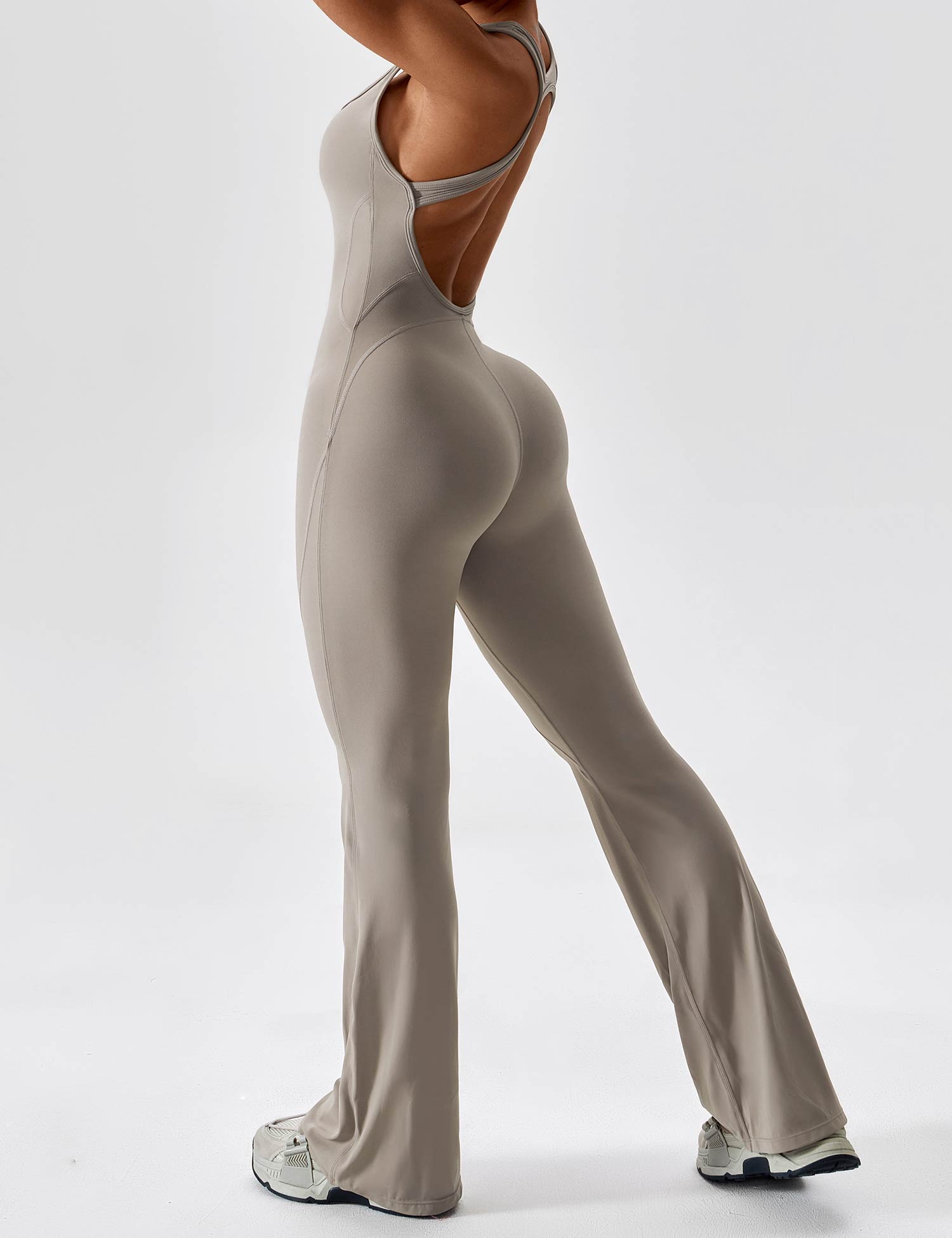 YGLEO Open Back Flared Jumpsuit