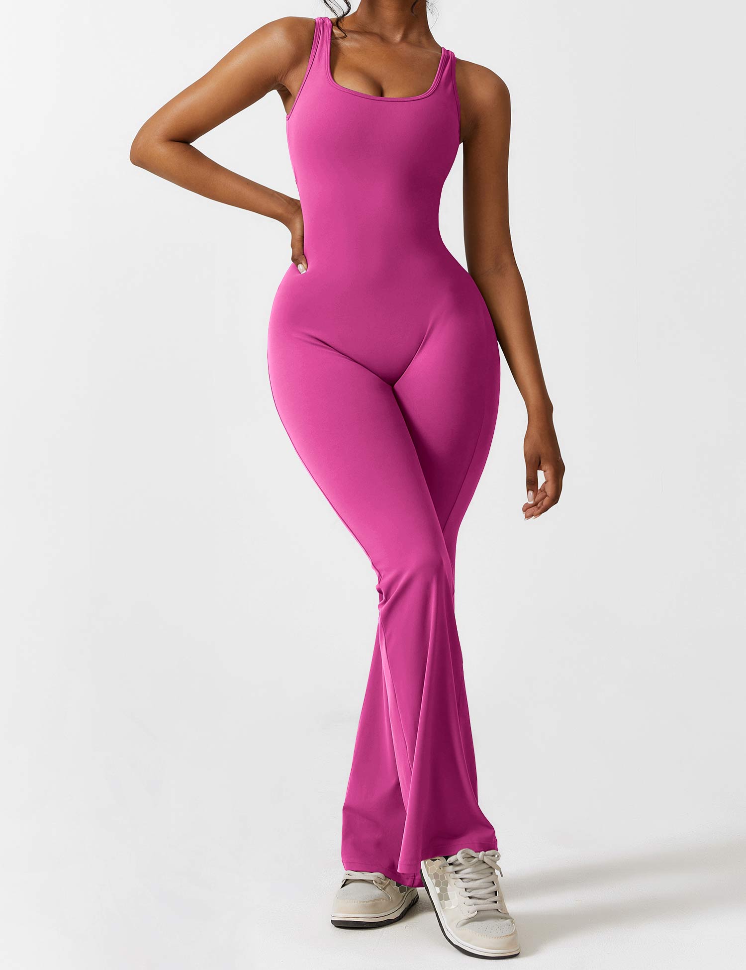 YGLEO V-Back Flared Jumpsuit