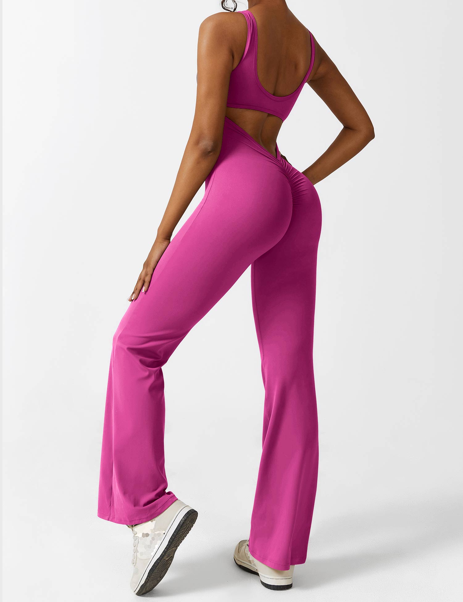 YGLEO V-Back Flared Jumpsuit
