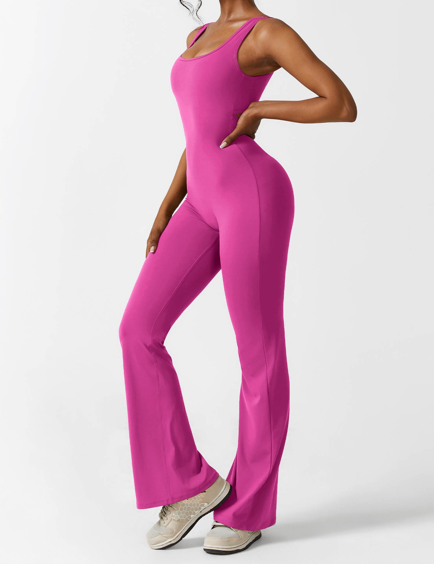 YGLEO V-Back Flared Jumpsuit