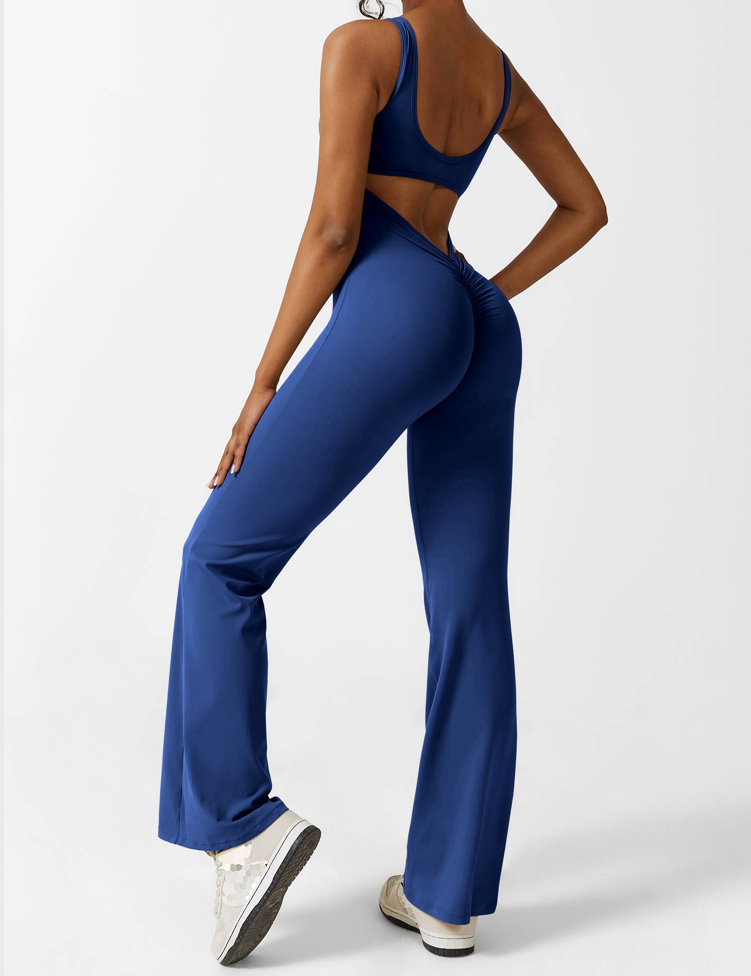 YGLEO V-Back Flared Jumpsuit