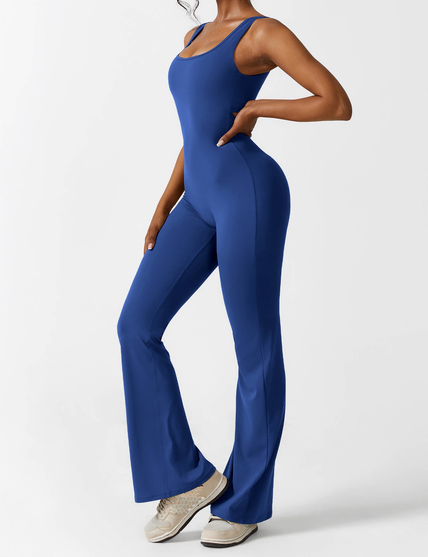 YGLEO V-Back Flared Jumpsuit