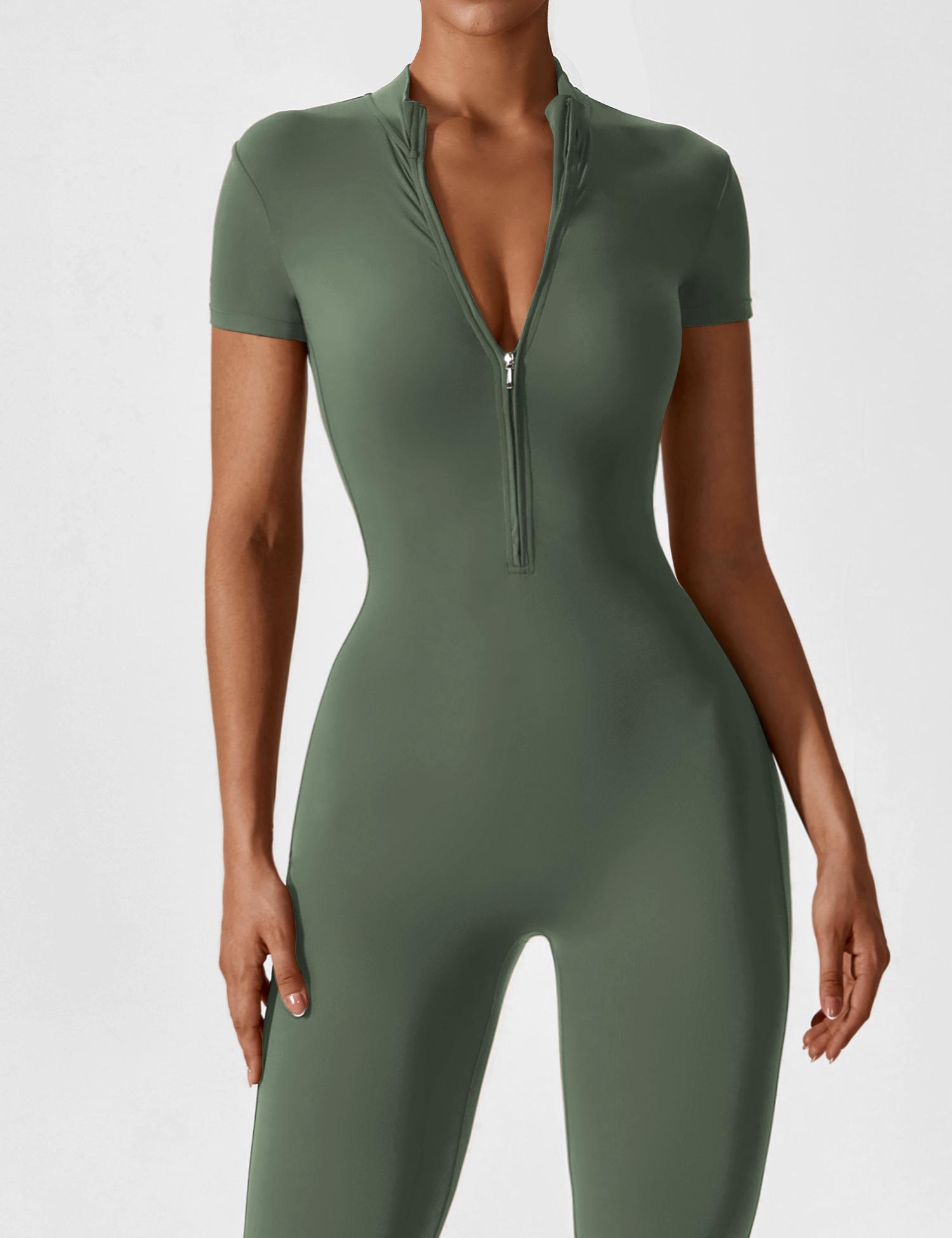 YGLEO Long Sleeve | Short Sleeve Zipper Jumpsuit