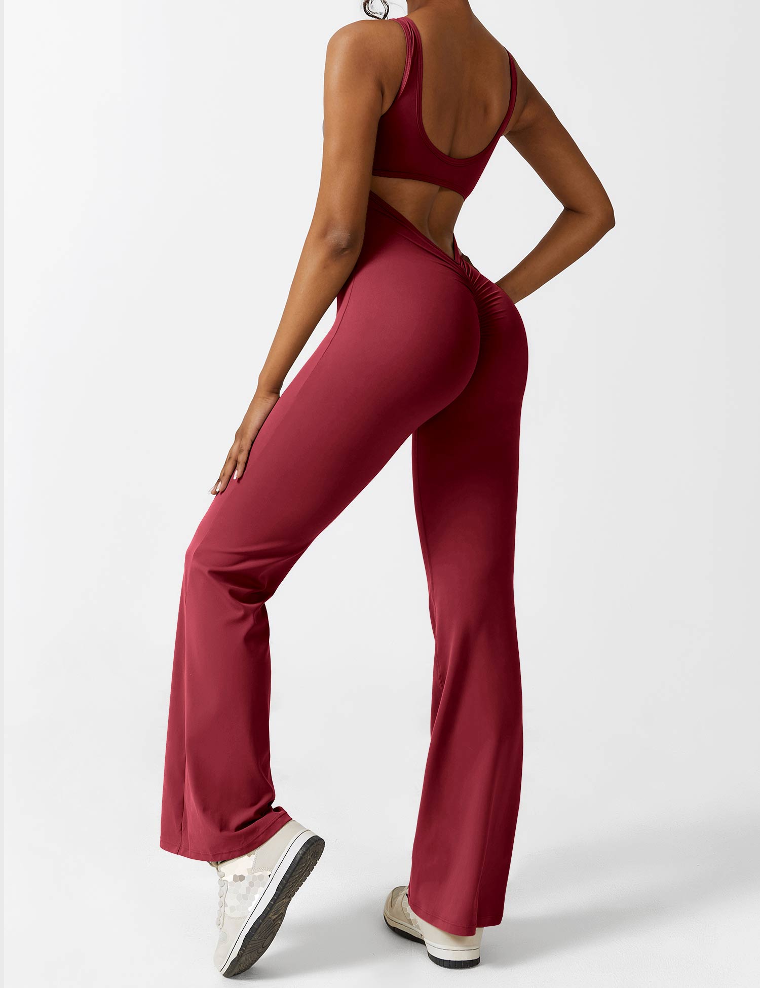 YGLEO V-Back Flared Jumpsuit