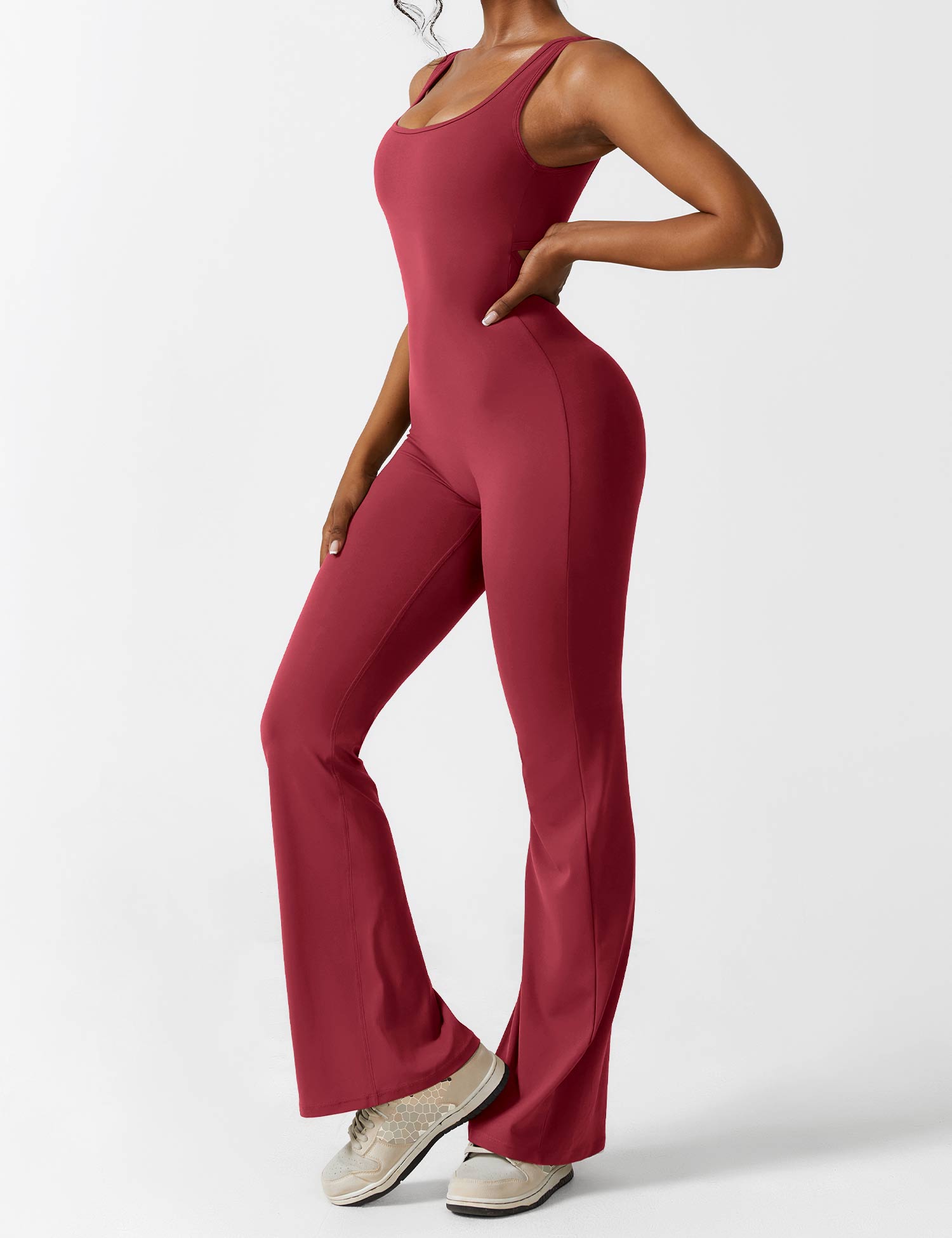 YGLEO V-Back Flared Jumpsuit