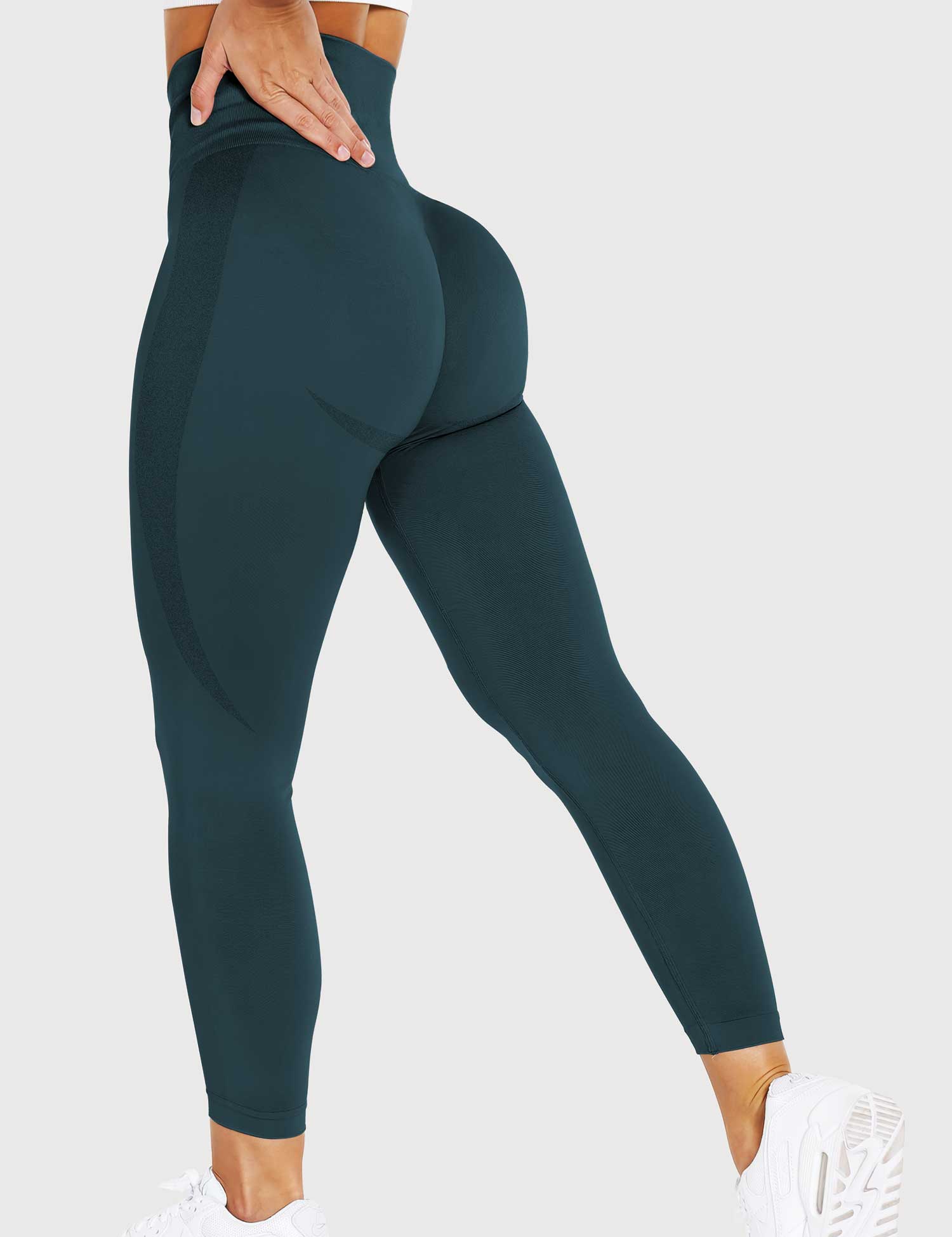 YGLEO Solid Smile Contour Leggings