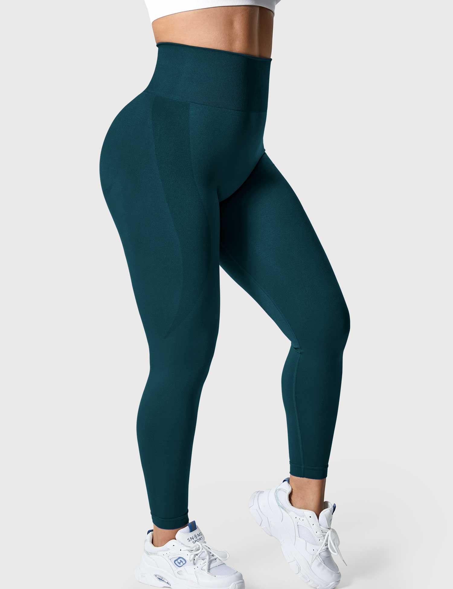 YGLEO Solid Smile Contour Leggings