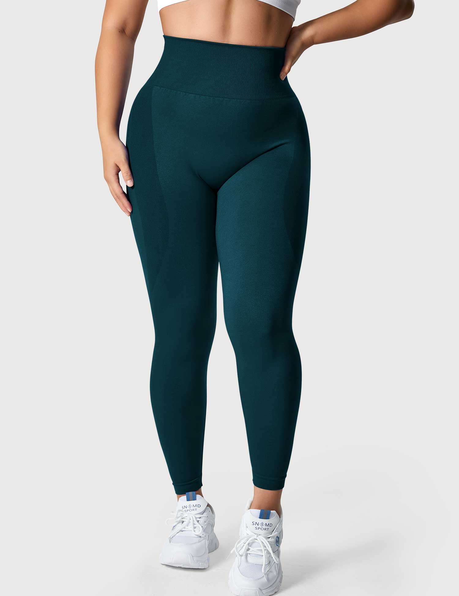 YGLEO Solid Smile Contour Leggings
