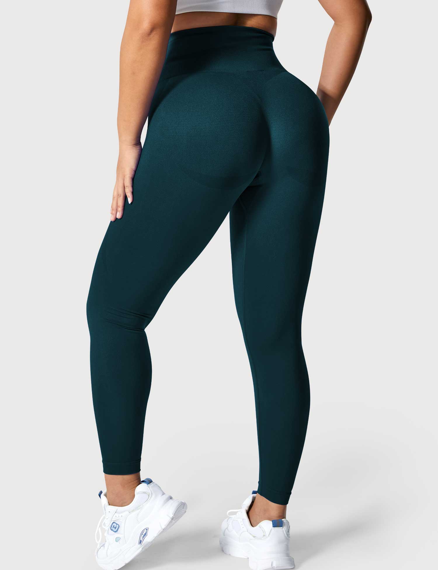 YGLEO Solid Smile Contour Leggings