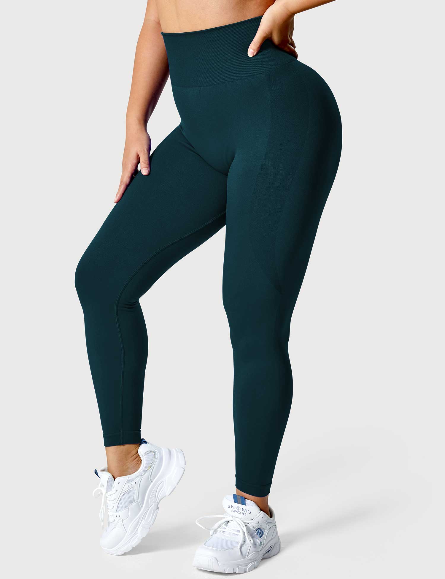 YGLEO Solid Smile Contour Leggings