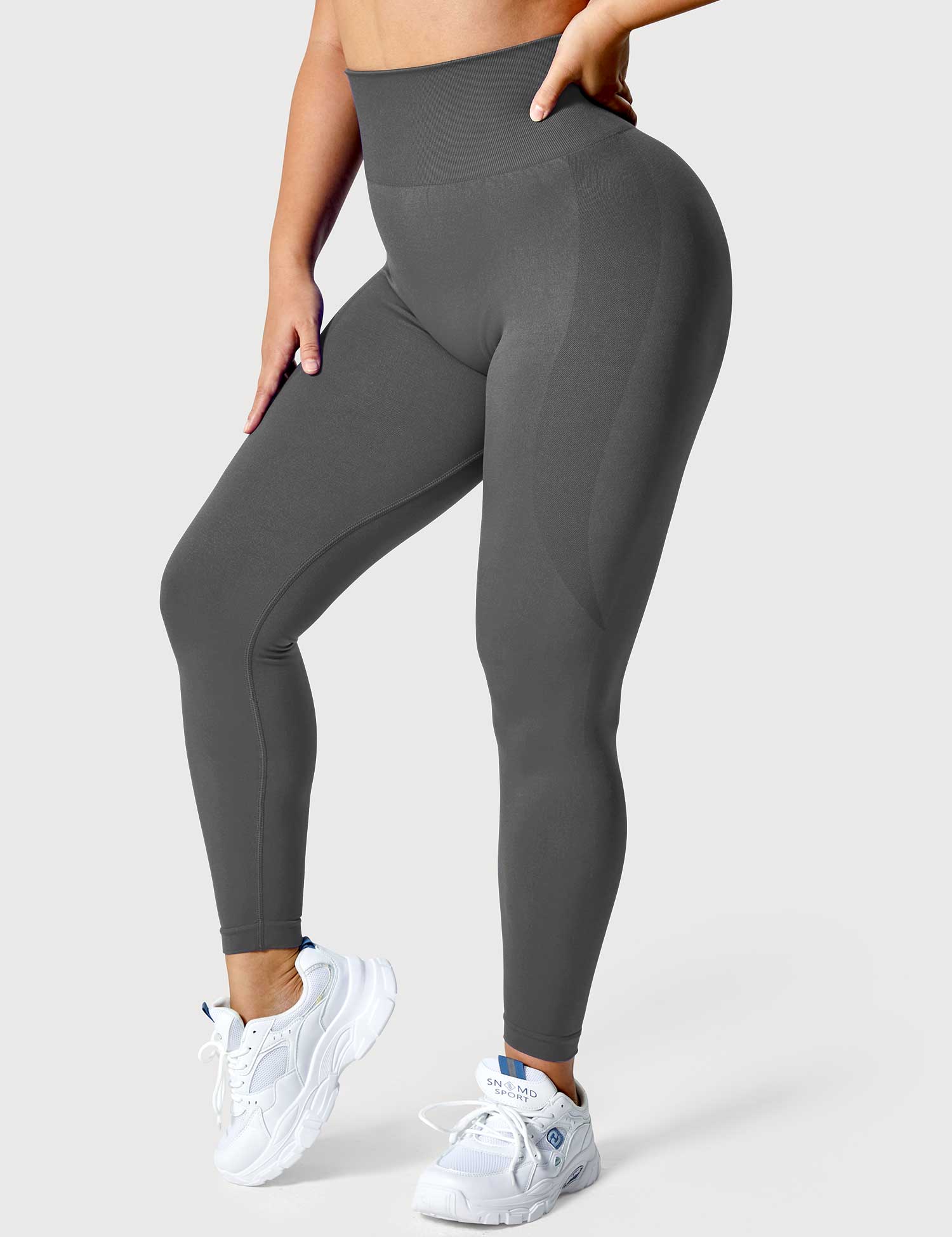 YGLEO Solid Smile Contour Leggings