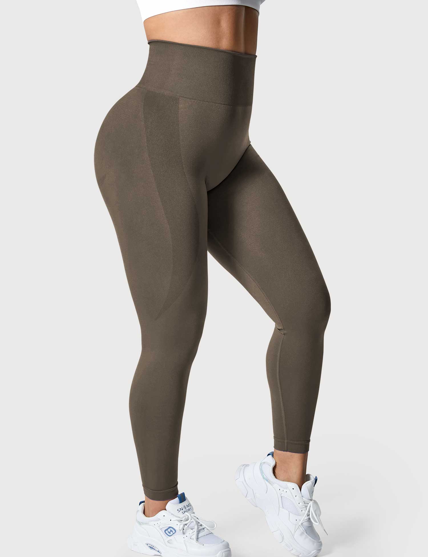 YGLEO Solid Smile Contour Leggings