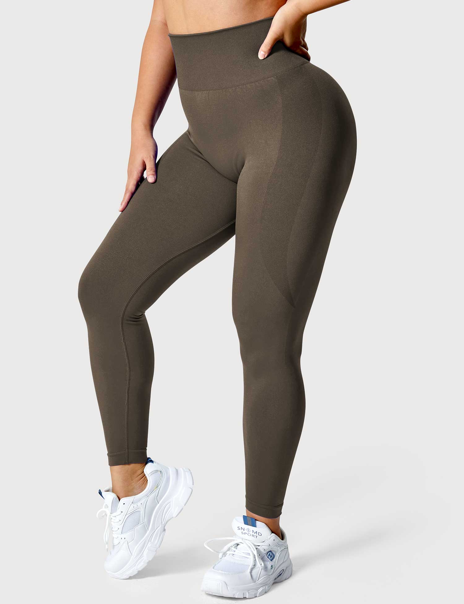 YGLEO Solid Smile Contour Leggings