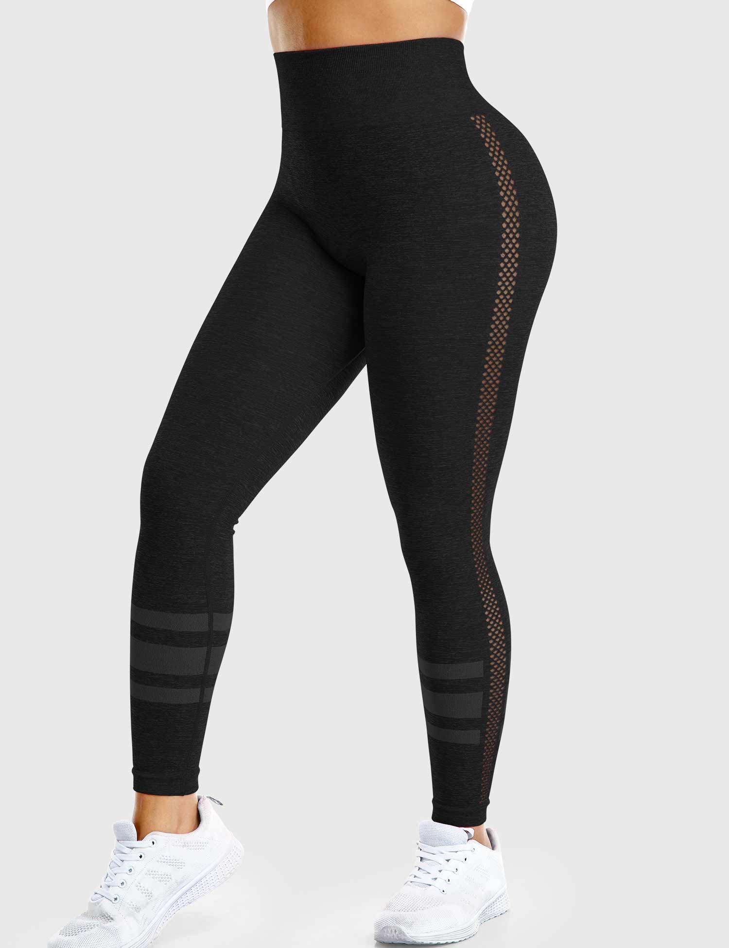 YGLEO Stripe Mesh Leggings