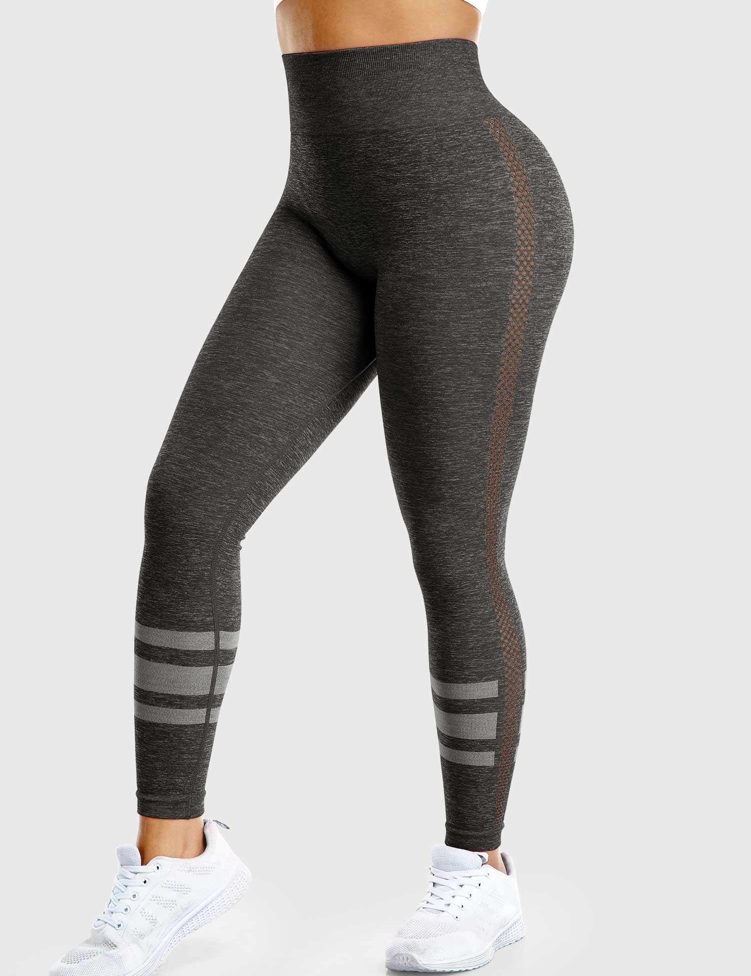 YGLEO Stripe Mesh Leggings