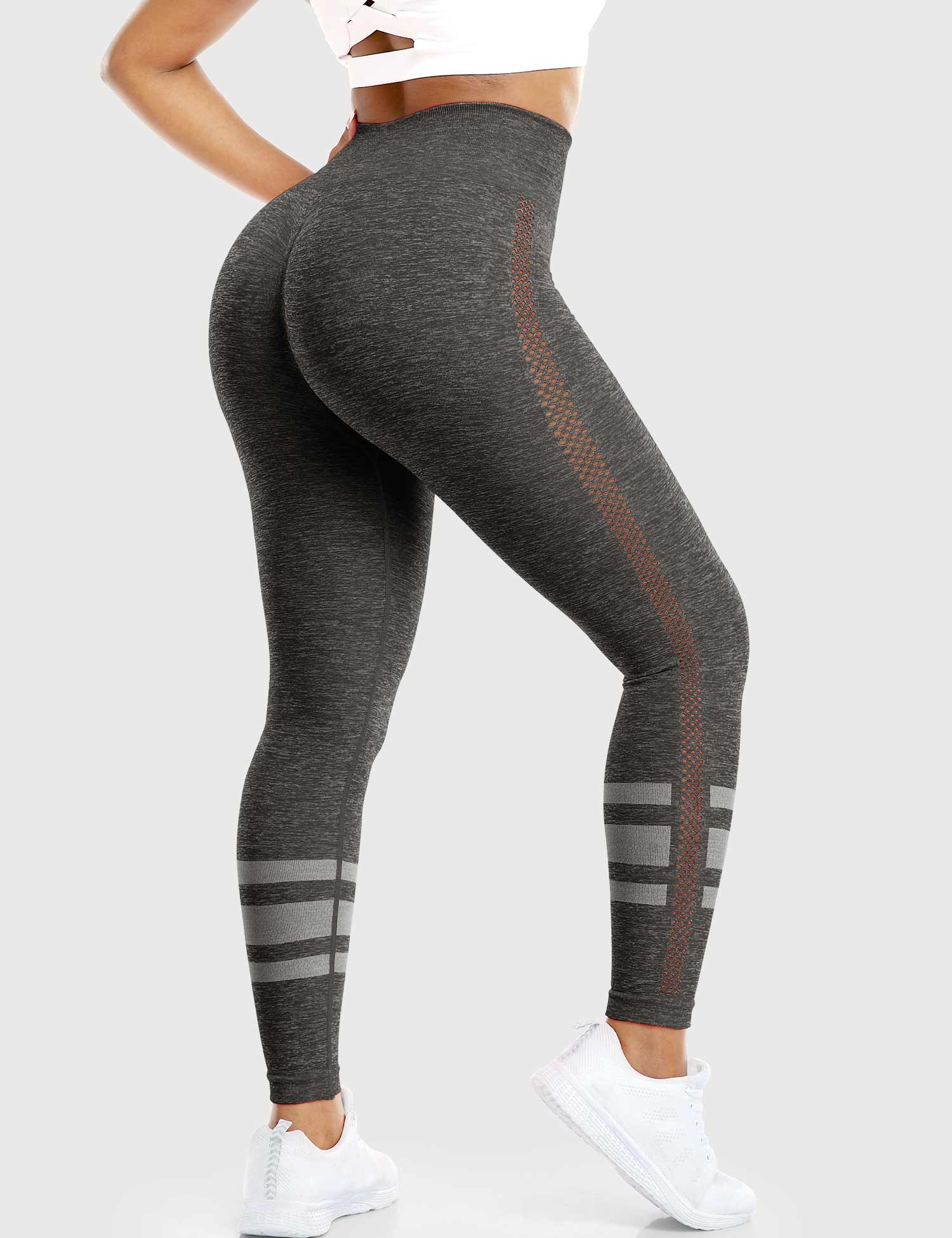 YGLEO Stripe Mesh Leggings