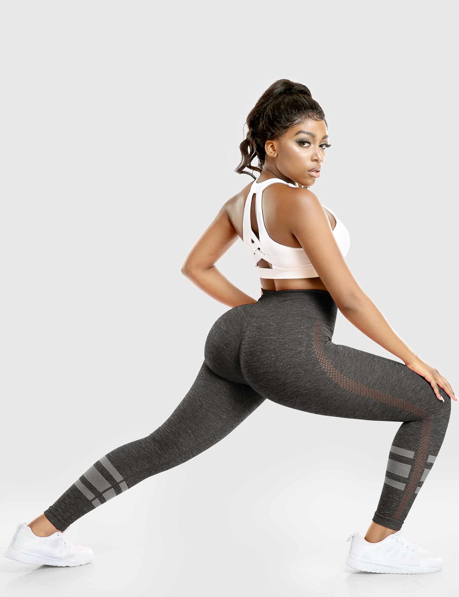 YGLEO Stripe Mesh Leggings