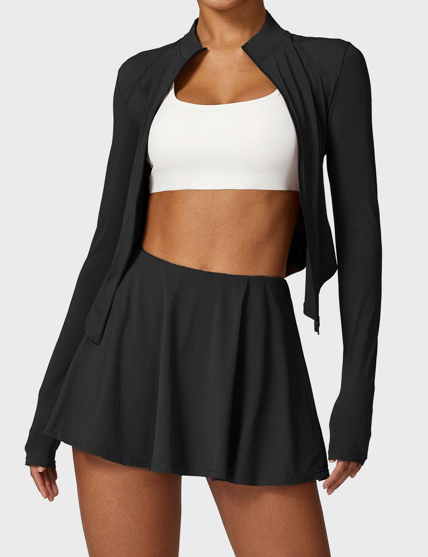 YGLEO Long Sleeve Tennis Skirt Sets