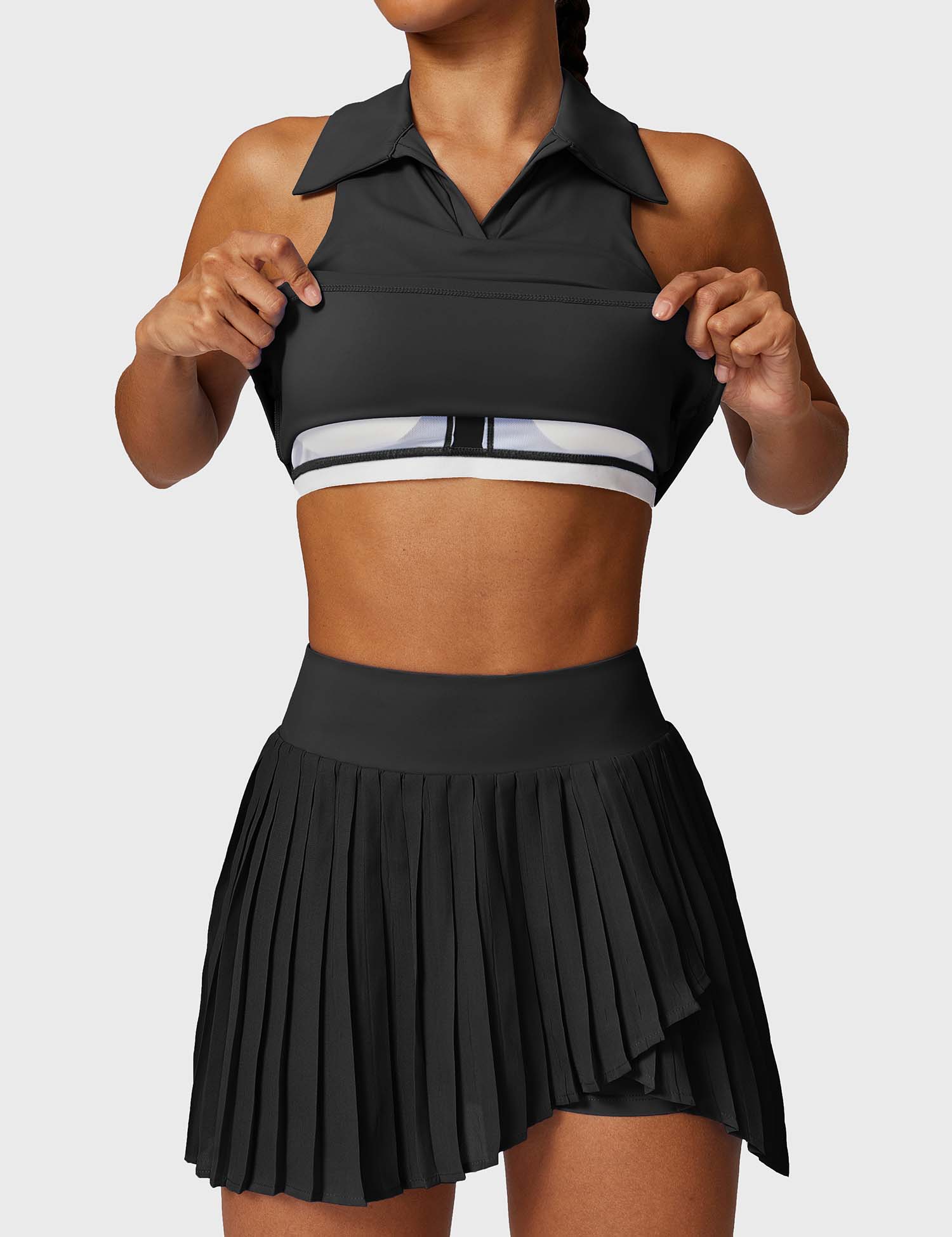 YGLEO Crop Top Tennis Skirt Sets