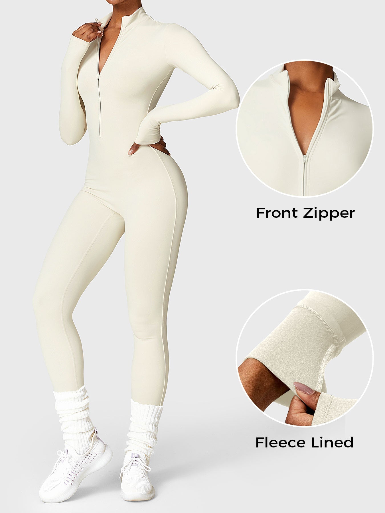 YGLEO Belle Fleece Long Sleeve Zipper Jumpsuit
