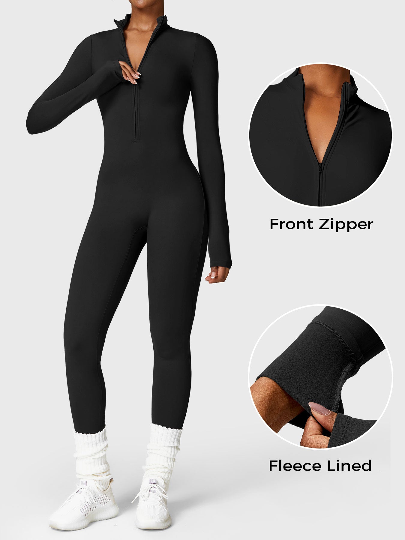 YGLEO Belle Fleece Long Sleeve Zipper Jumpsuit