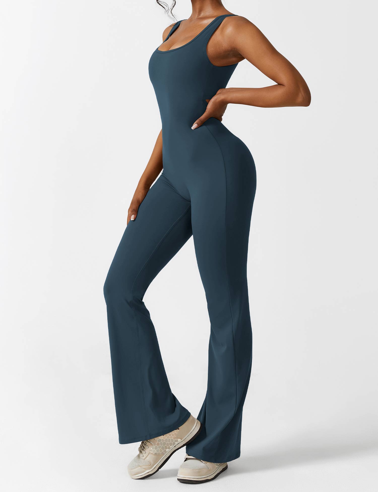 YGLEO V-Back Flared Jumpsuit