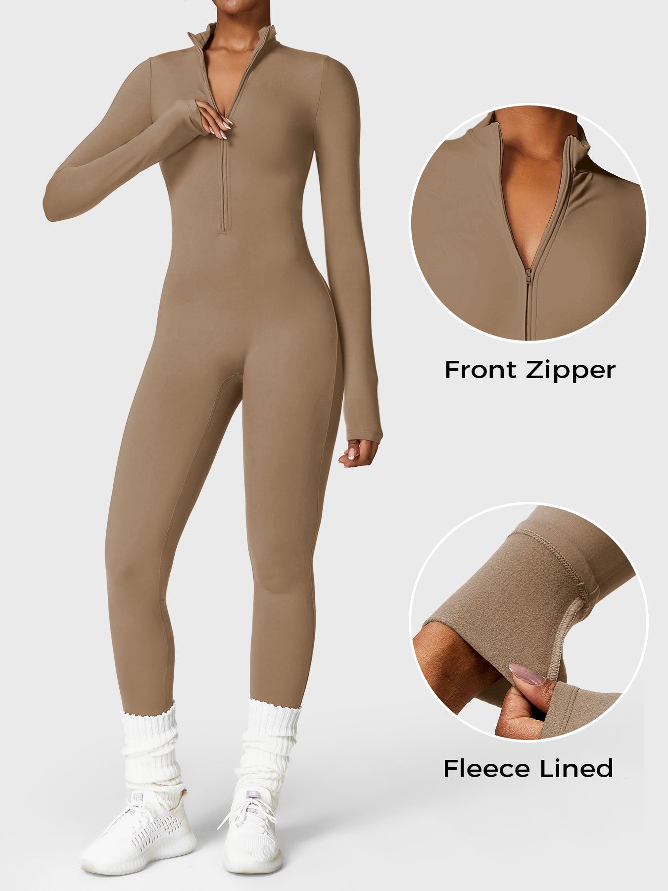 YGLEO Belle Fleece Long Sleeve Zipper Jumpsuit