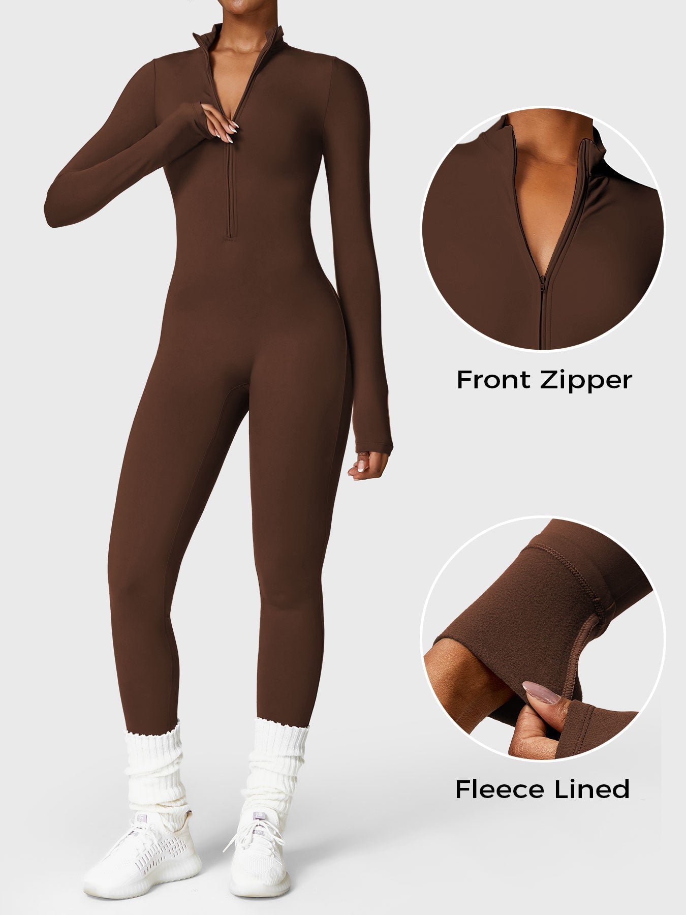 YGLEO Belle Fleece Long Sleeve Zipper Jumpsuit