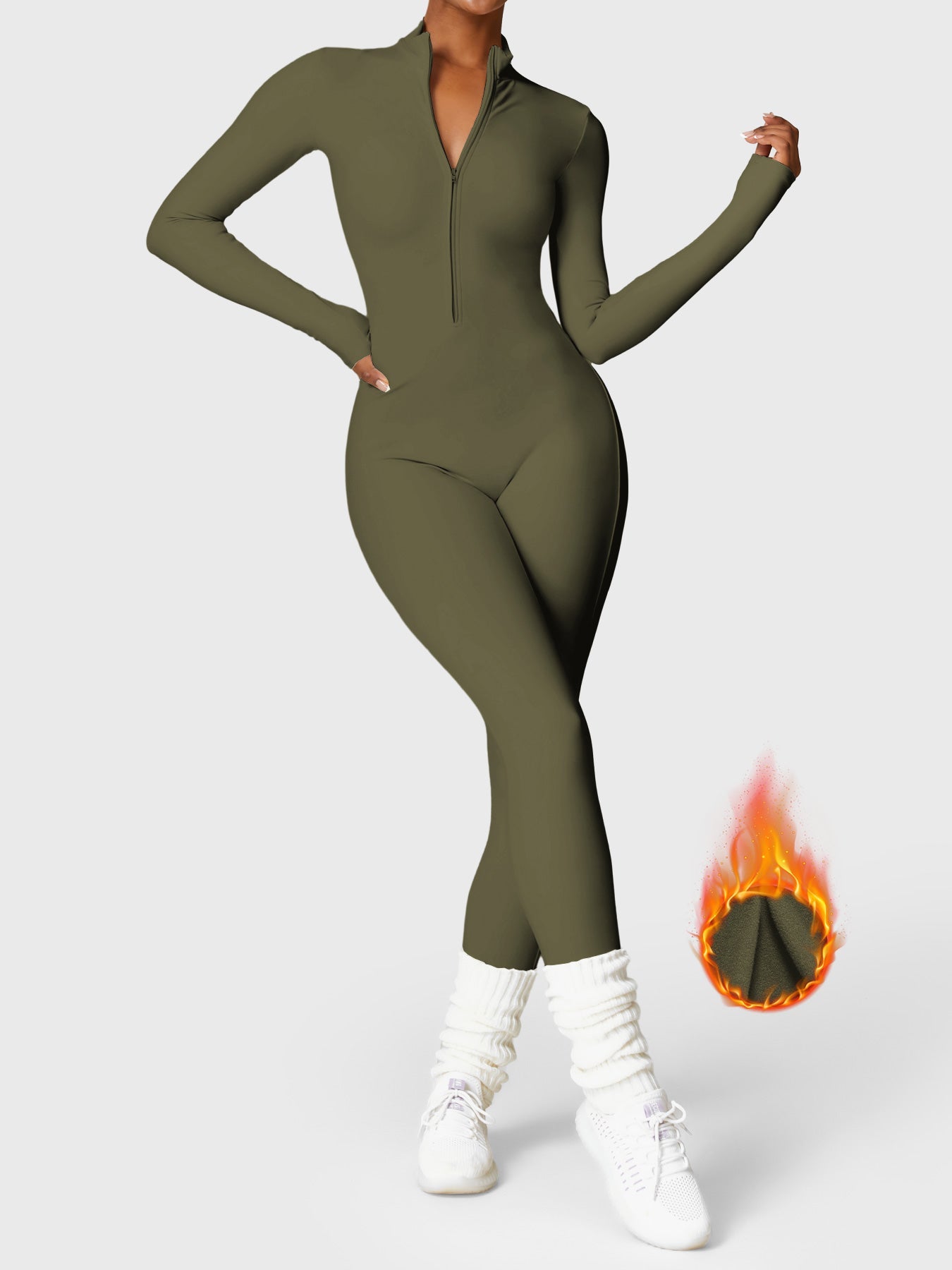 YGLEO Belle Fleece Long Sleeve Zipper Jumpsuit
