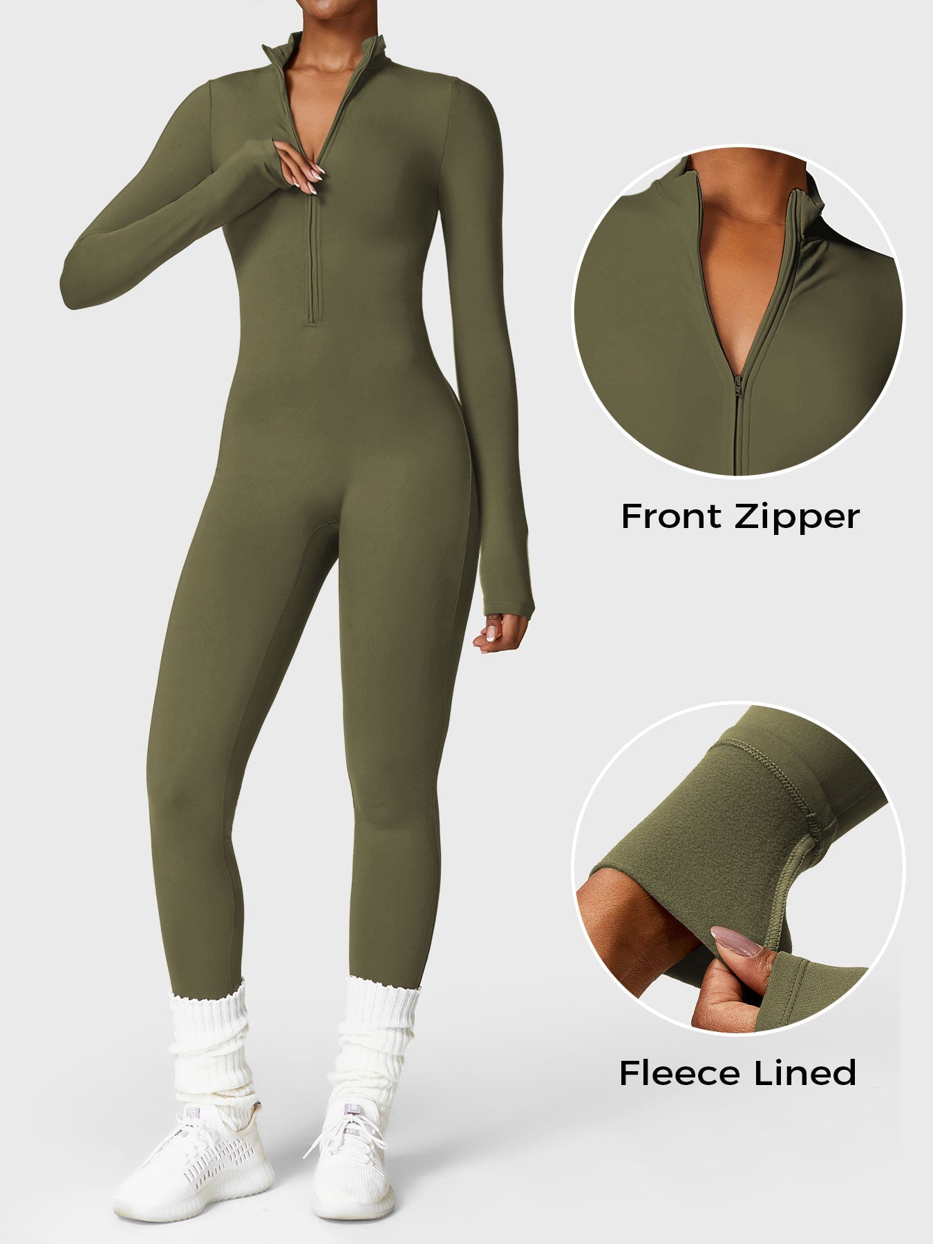 YGLEO Belle Fleece Long Sleeve Zipper Jumpsuit