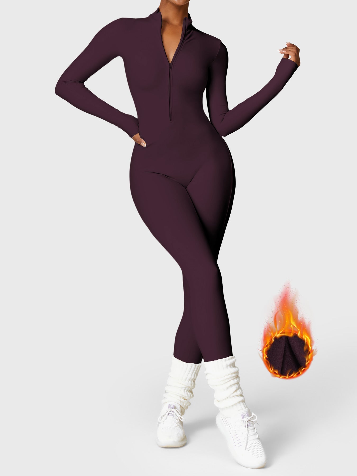 YGLEO Belle Fleece Long Sleeve Zipper Jumpsuit