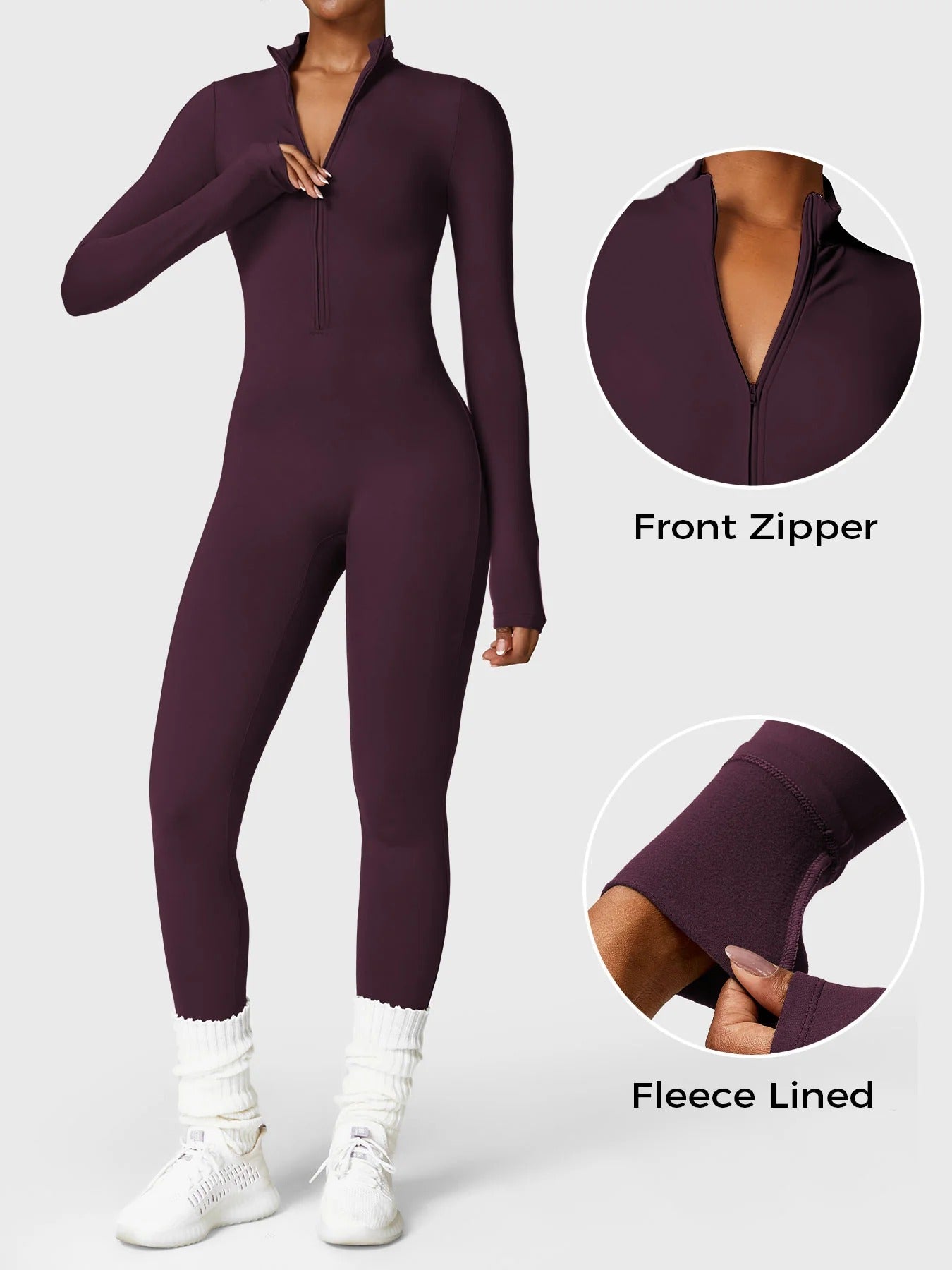 YGLEO Belle Fleece Long Sleeve Zipper Jumpsuit