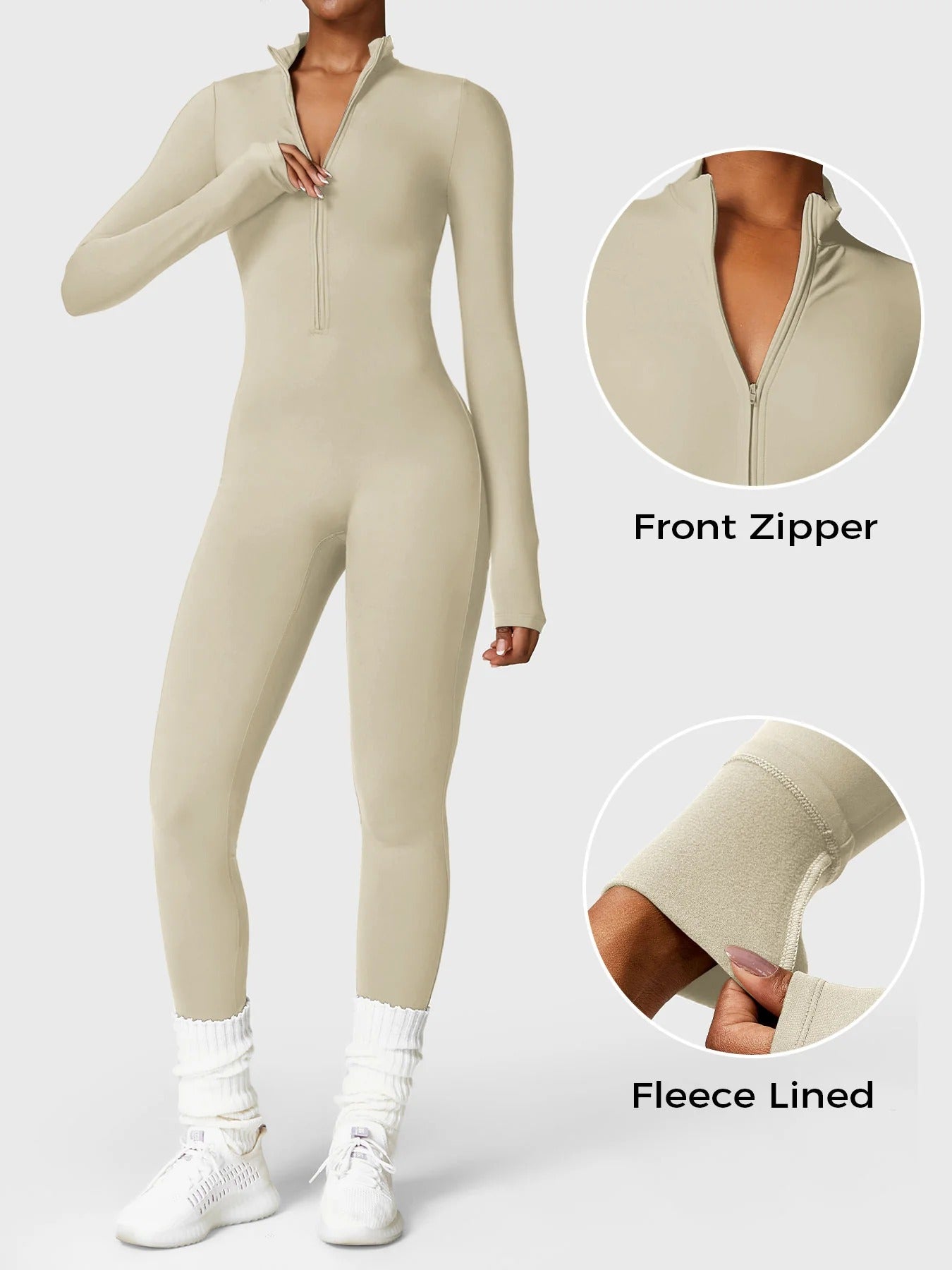 YGLEO Belle Fleece Long Sleeve Zipper Jumpsuit