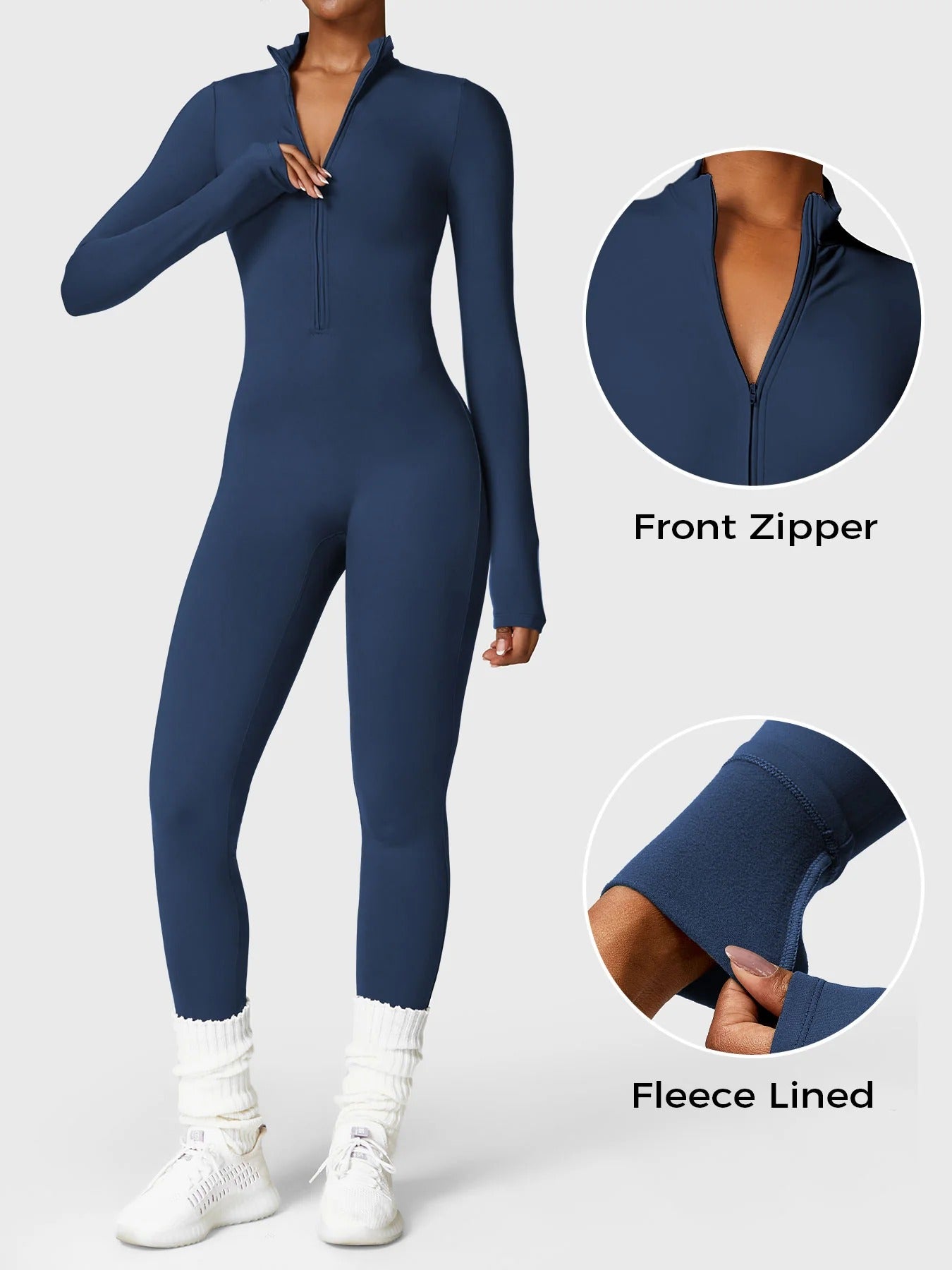 YGLEO Belle Fleece Long Sleeve Zipper Jumpsuit