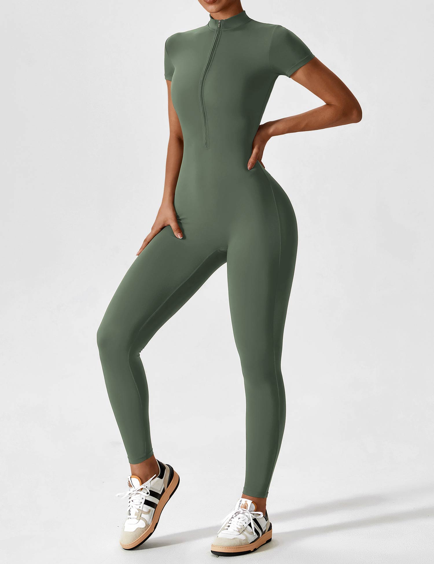 YGLEO Short Sleeve Zipper Jumpsuit