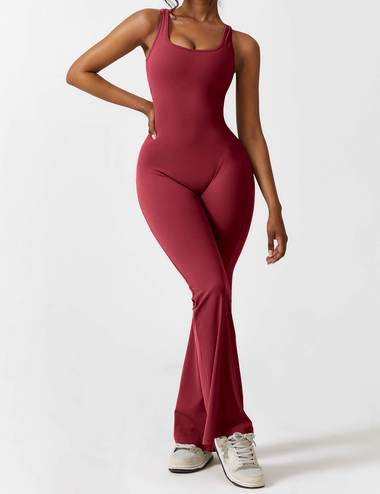 YGLEO V-Back Flared Jumpsuit