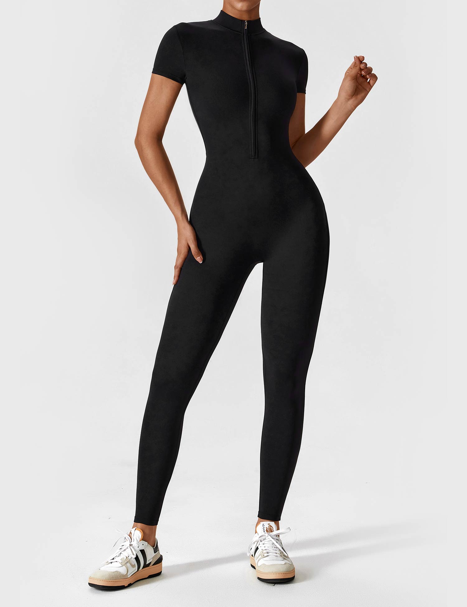 YGLEO Short Sleeve Zipper Jumpsuit