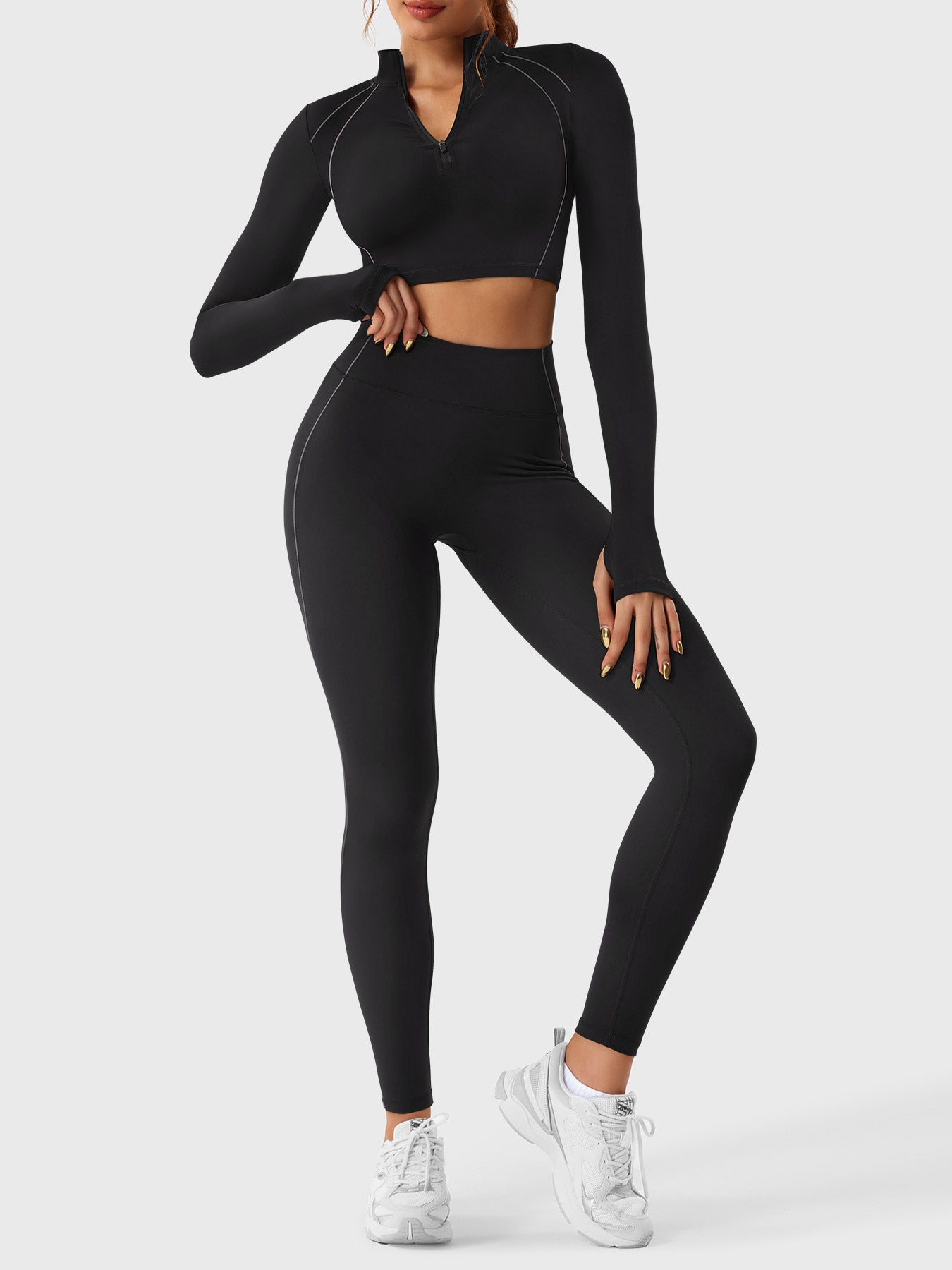 YGLEO Clementine Half Zip Crop Top Leggings Sets