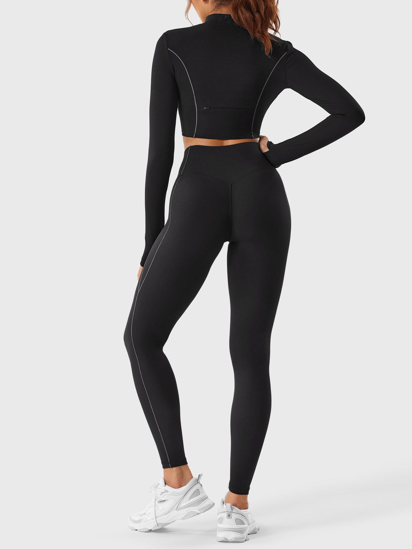 YGLEO Clementine Half Zip Crop Top Leggings Sets