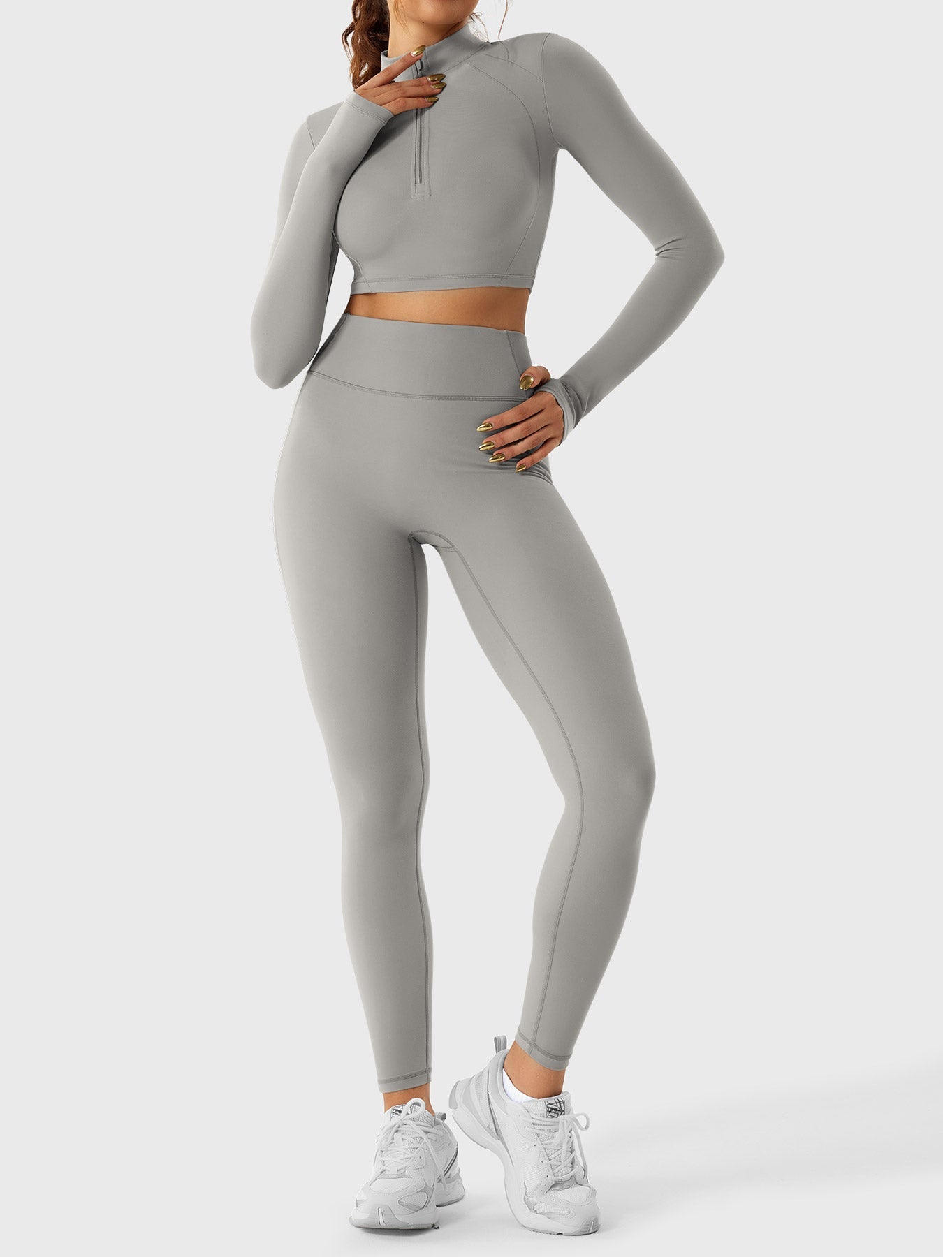YGLEO Clementine Half Zip Crop Top Leggings Sets