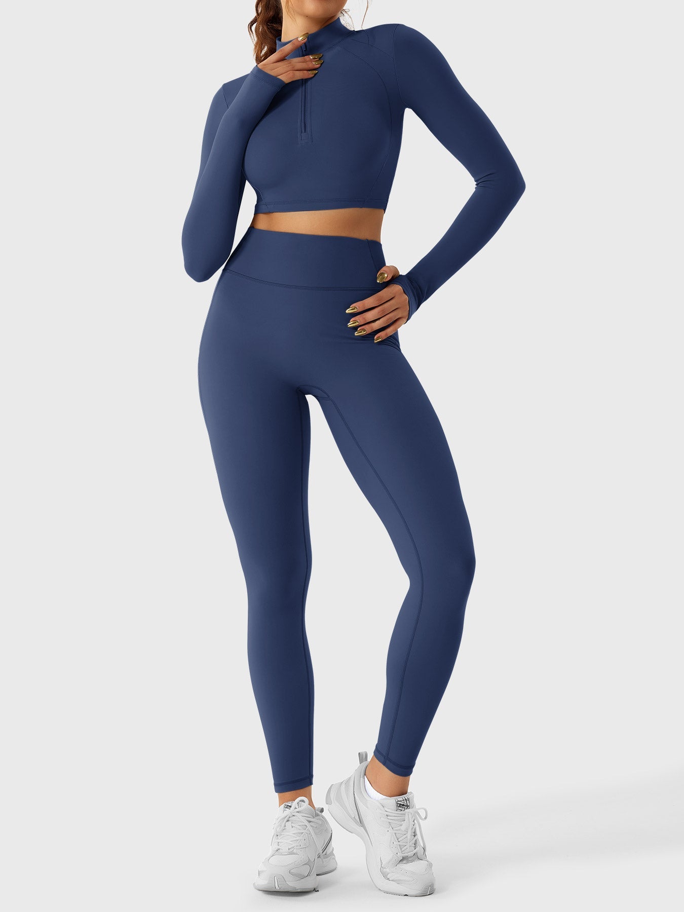 YGLEO Clementine Half Zip Crop Top Leggings Sets